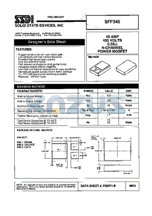 SFF340 datasheet - 10 AMP 400Volts 0.55OHM N-Channel POWER MOSFET