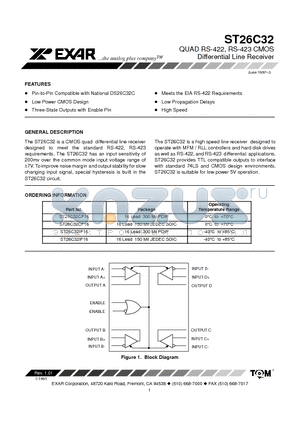 ST26C32CF16 datasheet - QUAD RS-422, RS-423 CMOS Differential Line Receiver