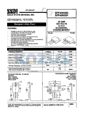 SFF40N30P datasheet - 40 AMPS 300 VOLTS 0.10 OHM N-Channel POWER MOSFET