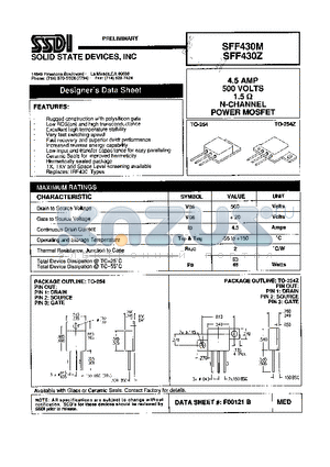 SFF430Z datasheet - 4.5 AMP 500 Volts 1.5 OHM N-Channel POWER MOSFET