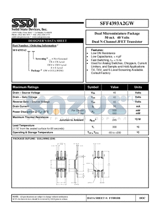 SFF4393A2GW_1 datasheet - Dual Microminiature Package Dual N-Channel JFET Transistor