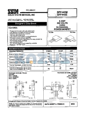 SFF440M datasheet - 8 AMP 500 Volts 0.85 OHM N-Channel POWER MOSFET