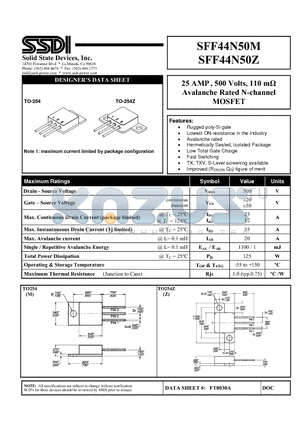SFF44N50M datasheet - Avalanche Rated N-channel MOSFET