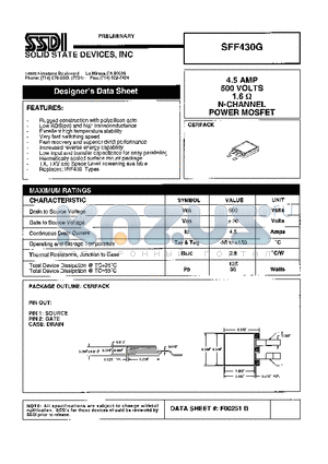 SFF430G datasheet - 4.5 AMP 500 VOLT 1.6 ohm N-Channel Power MOSFET