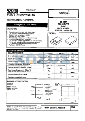 SFF450 datasheet - 12 AMP 500 Volts 0.40 OHM N-Channel POWER MOSFET