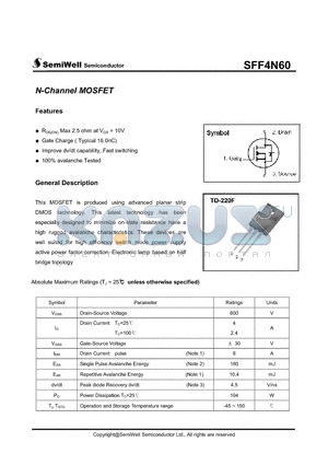 SFF4N60 datasheet - N-Channel MOSFET