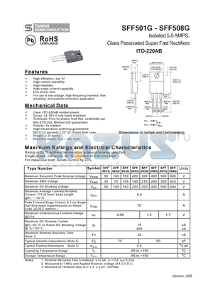 SFF501G_1 datasheet - Isolated 5.0 AMPS. Glass Passivated Super Fast Rectifiers