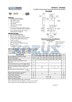SFF501G datasheet - 5.0AMPS Isolated Glass Passivated Super Fast Rectifier