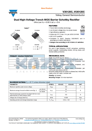 VI30120C datasheet - Dual High-Voltage Trench MOS Barrier Schottky Rectifier