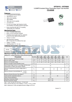 SFF501G_13 datasheet - 5.0AMPS Isolated Glass Passivated Super Fast Rectifier