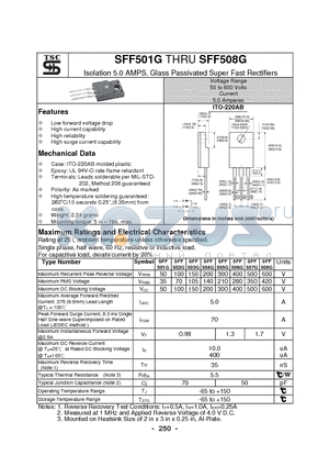 SFF502G datasheet - Isolation 5.0 AMPS. Glass Passivated Super Fast Rectifiers