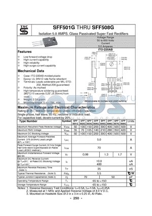 SFF503G datasheet - Isolation 5.0 AMPS. Glass Passivated Super Fast Rectifiers