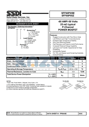 SFF60P05Z datasheet - P-Channel POWER MOSFET