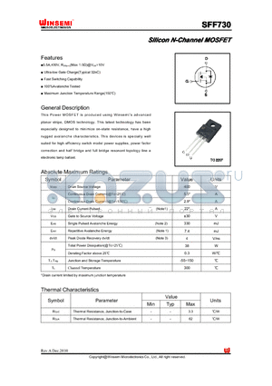 SFF730 datasheet - Silicon N-Channel MOSFET