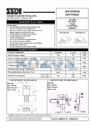 SFF75N05M datasheet - 75 AMP 50 VOLTS 15mohm N-Channel Power MOSFET