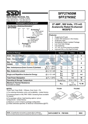 SFF75N10B datasheet - Avalanche Rated N-channel MOSFET