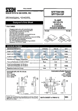 SFF75N10N datasheet - 75 AMP 100 VOLTS 0.025 OHM N-Channel POWER MOSFET