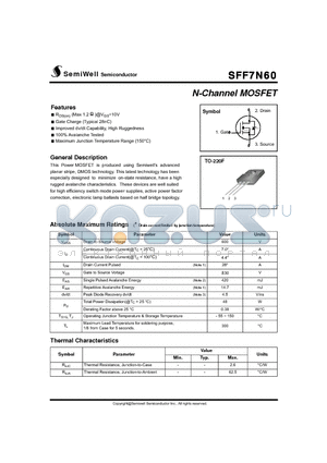 SFF7N60 datasheet - N-Channel MOSFET