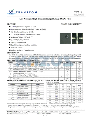 TC2141 datasheet - Low Noise and High Dynamic Range Packaged GaAs FETs