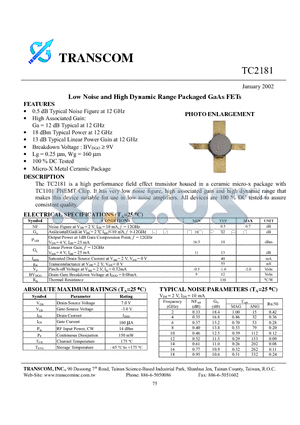 TC2181 datasheet - Low Noise and High Dynamic Range Packaged GaAs FETs