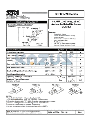 SFF80N20ZDBS datasheet - Avalanche Rated N-channel MOSFET