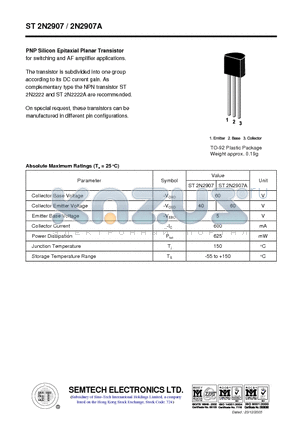 ST2N2907A datasheet - PNP Silicon Epitaxial Planar Transistor