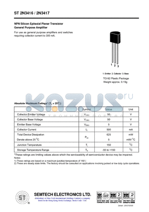 ST2N3416 datasheet - NPN Silicon Epitaxial Planar Transistor