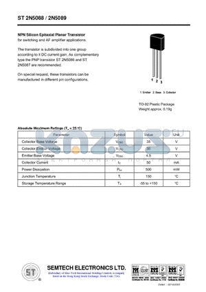 ST2N5088 datasheet - NPN Silicon Epitaxial Planar Transistor