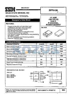 SFF9130 datasheet - -11 AMP -100 VOLTS 0.30 ohm P-Channel Power MOSFET