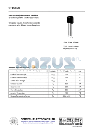 ST2N6520 datasheet - PNP Silicon Epitaxial Planar Transistor