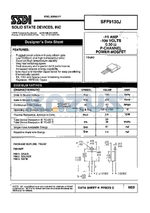 SFF9130J datasheet - -11 AMP -100 VOLTS 0.30 ohm P-Channel Power MOSFET