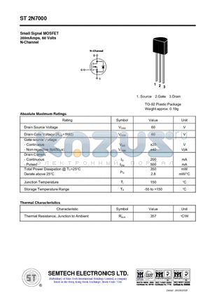 ST2N7000 datasheet - Small Signal MOSFET