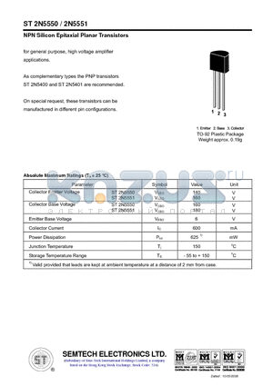 ST2N5550 datasheet - NPN Silicon Epitaxial Planar Transistors