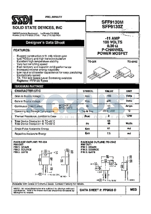 SFF9130Z datasheet - -11 AMP -100 VOLTS 0.30 ohm P-Channel Power MOSFET