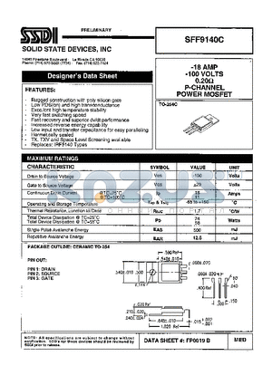 SFF9140C datasheet - -18 AMP -100 VOLTS 0.20 ohm P-Channel Power MOSFET