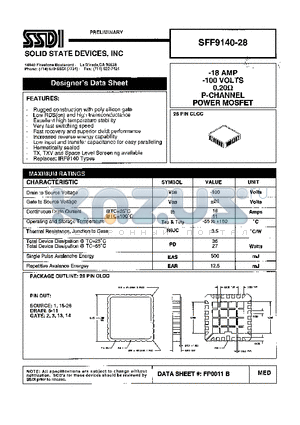 SFF9140-28 datasheet - -18 AMP -100 VOLTS 0.20 ohm P-Channel Power MOSFET