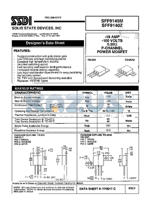 SFF9140M datasheet - -18 AMP -100 VOLTS 0.20 ohm P-Channel Power MOSFET