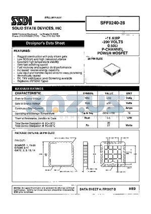 SFF9240-28 datasheet - -11 AMP -200 VOLTS 0.50 ohm P-Channel Power MOSFET
