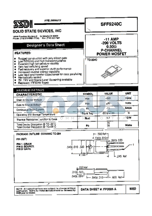 SFF9240C datasheet - -11 AMP -200 VOLTS 0.50 ohm P-Channel Power MOSFET