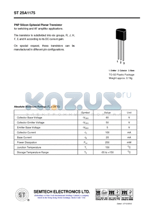 ST2SA1175 datasheet - PNP Silicon Epitaxial Planar Transistor