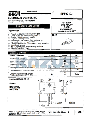 SFF9240J datasheet - -11 AMP -200 VOLTS 0.50 ohm P-Channel Power MOSFET