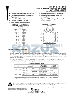 SN74HCT646DW datasheet - OCTAL BUS TRANSCEIVERS AND REGISTERS WITH 3-STATE OUTPUTS
