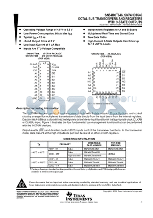 SN74HCT646 datasheet - OCTAL BUS TRANSCEIVERS AND REGISTERS WITH 3-STATE OUTPUTS