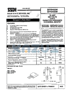 SFFD450M datasheet - -10 AMP -500 VOLTS 0.60 ohm RADIATION HARDENED N-Channel Power MOSFET