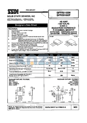 SFFD9160P datasheet - RADIATION HARDENED P-CHANNEL MOSFET