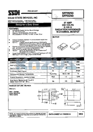 SFFR250 datasheet - 27 AMP 200 VOLTS 0.100 RADIATION HARDENED N-CHANNEL MOSFET