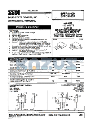 SFFR9160N datasheet - RADIATION HARDENED P-CHANNEL MOSFET