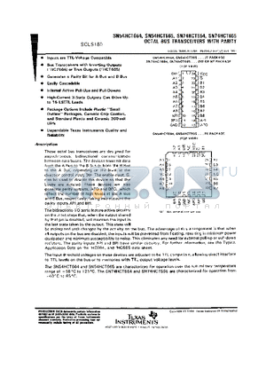 SN74HCT664 datasheet - OCTAL BUS TRANSCEIVERS WITH PARITY