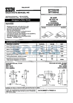 SFFX054M datasheet - 35 AMP 60 VOLTS 0.022ohm N-Channel Power MOSFET