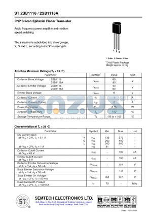 ST2SB1116A datasheet - PNP Silicon Epitaxial Planar Transistor